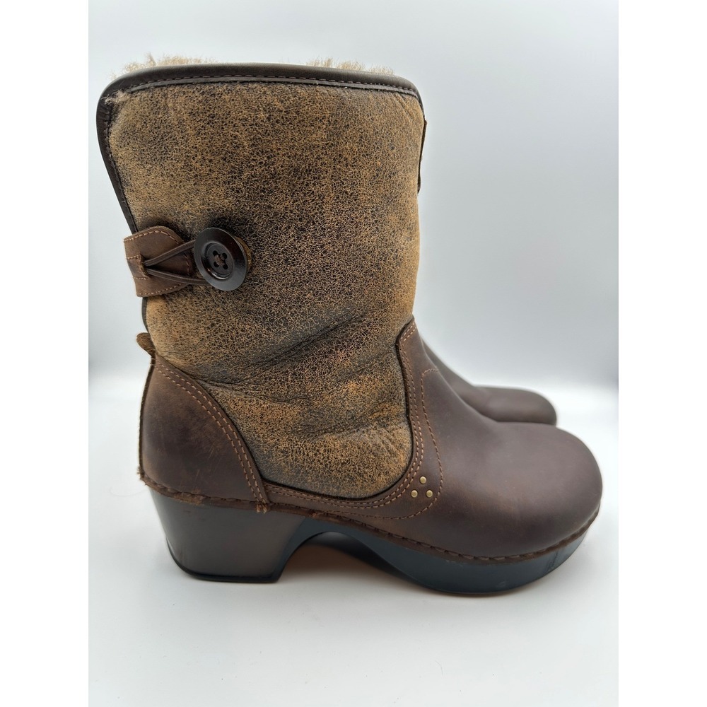 Dansko Boots 37 Stormy Brown Leather Suede Faux Fur Lined Clog Heel Winter Cozy